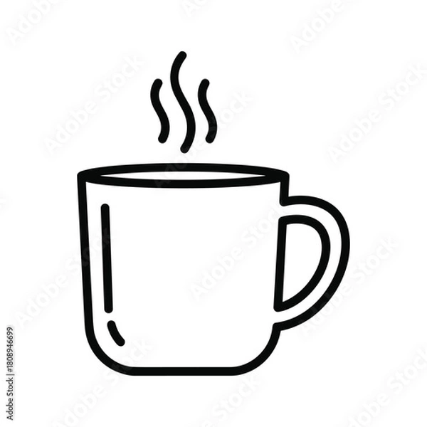 Fototapeta Line art illustration of a steaming coffee mug, representing hot beverages, comfort, and morning routines