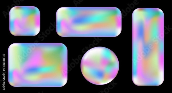 Obraz 3d Y2K Hologram Frames UI UX elements. Vector set of geometric billboards for decoration and covering. Modern and sleek design suitable for websites and user interfaces.