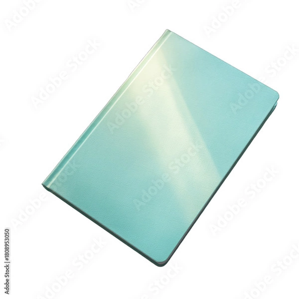 Fototapeta A single light blue speckled hardcover notebook with a slightly textured cover rests on a white background with soft studio lighting creating gentle shadows and subtle reflections