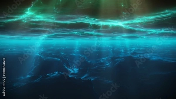 Obraz Underwater Luminescence: A breathtaking panorama unfolds beneath the sea, where ethereal light dances through liquid depths, painting the water in radiant hues and whispers of the unknown.