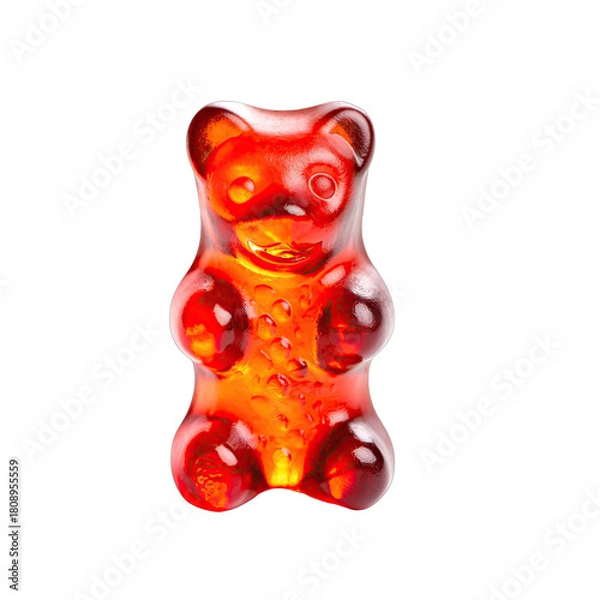 Fototapeta A Single Red Gummy Bear Candy Isolated on a Transparent Black Background with Soft Interior Lighting