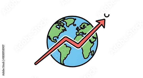Fototapeta Global growth and upward trend symbolized by a rising arrow over the Earth.