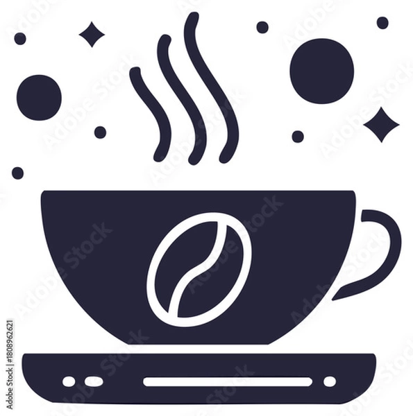 Obraz Steaming coffee cup with a coffee bean in a modern flat design