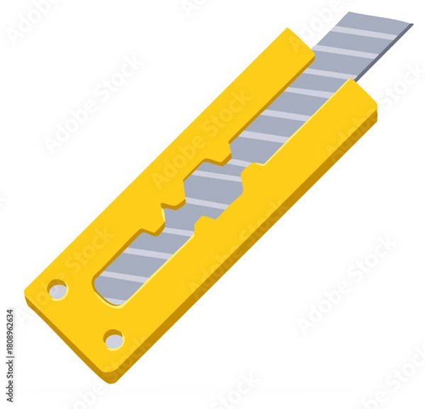 Obraz Yellow utility knife with extendable retractable blade for cutting and crafting