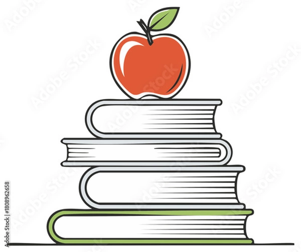 Obraz Stack of Books with Apple on Top. Education and Knowledge Concept Icon.