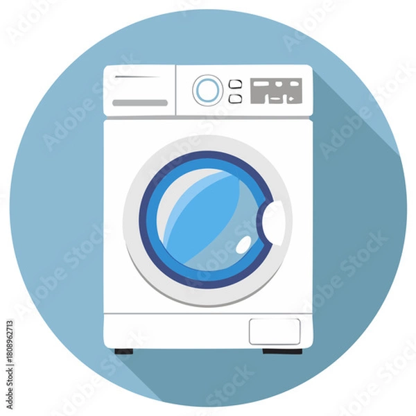 Obraz Modern white front load washing machine with blue accents and digital display