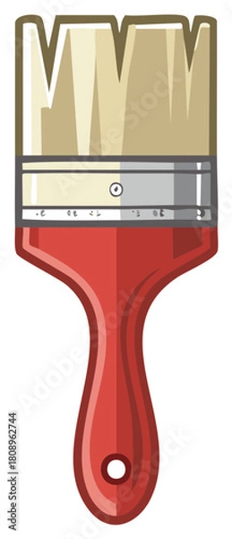 Obraz Cartoon Paint Brush Red Handle Artistic Tool Icon Illustration