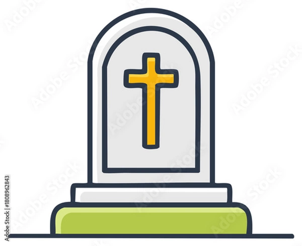 Obraz Simple Illustration of Tombstone With Cross Symbol on Light Background for Grave Memorials
