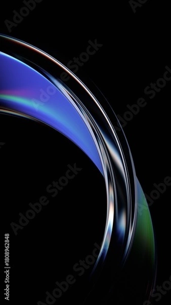 Obraz Abstract glass shape with neon reflections, vertical orientation, 3d render