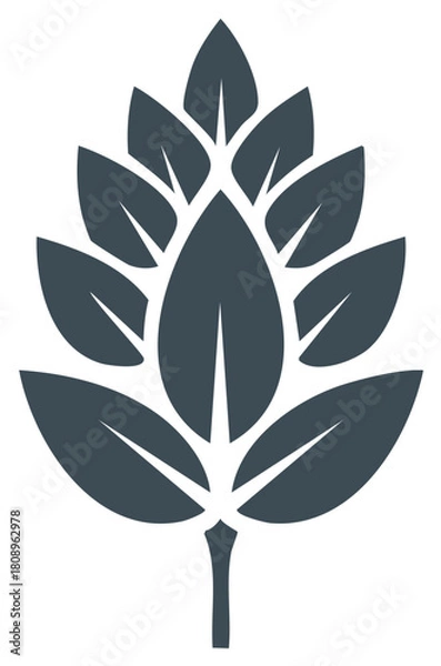 Obraz Stylized dark grey abstract floral emblem with symmetrical leaves and a stem