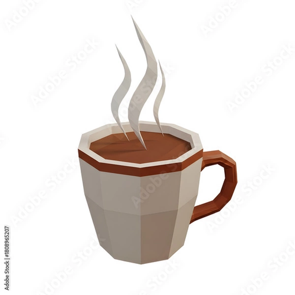Obraz Low Poly Steaming Coffee Mug Isolated on White
