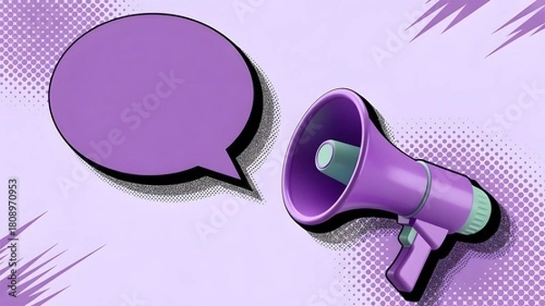 Fototapeta 3D Megaphone Announcement Template with Pop-Art Speech Bubble Background