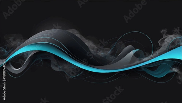 Fototapeta Abstract blue smoke wave motion background design with dynamic curve lines