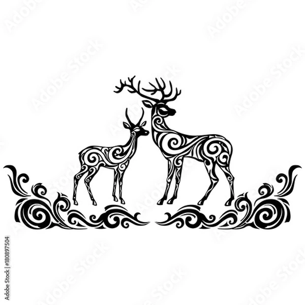 Fototapeta Silhouette of stylized deers