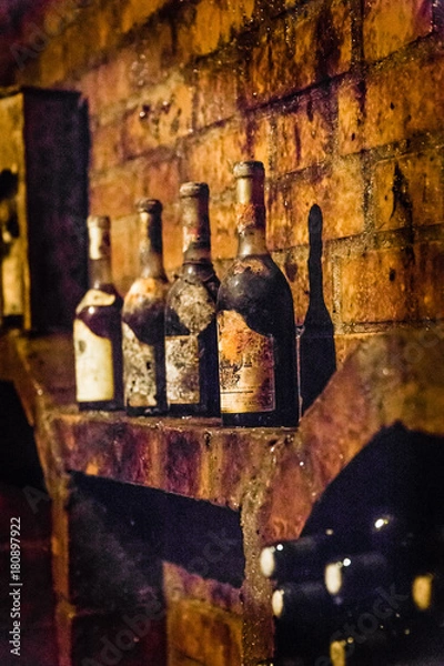 Fototapeta Wine bottles on display in a Hungarian wine cellar