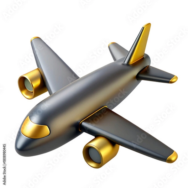 Obraz Black and gold 3D airplane on a transparent background, representing international travel, global markets, crypto expansion, and cross-border investments..