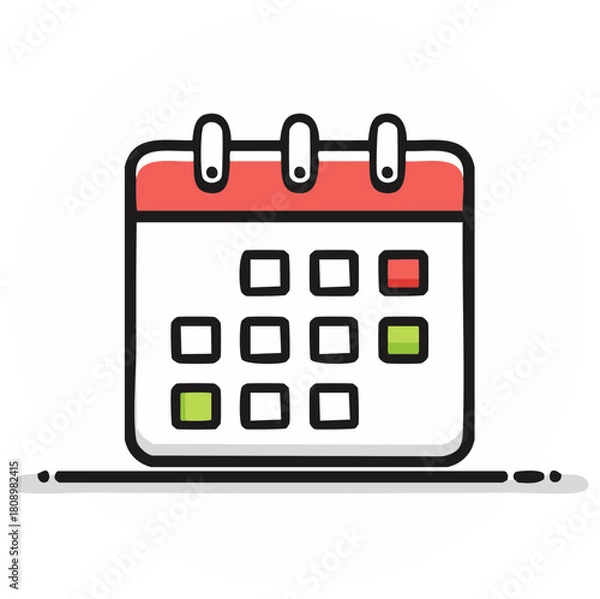 Fototapeta Clean illustrated calendar icon with highlighted dates and binding rings