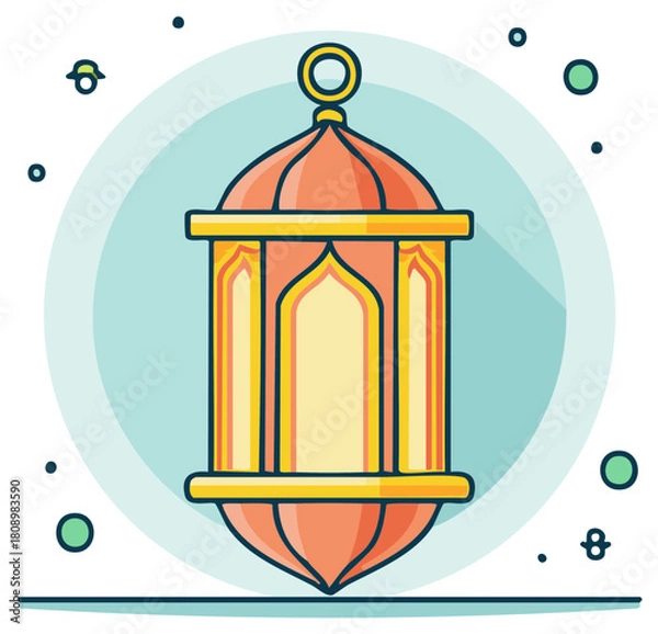 Fototapeta Colorful Ramadan Fanoos lantern with Islamic design flat vector illustration for holy month celebration