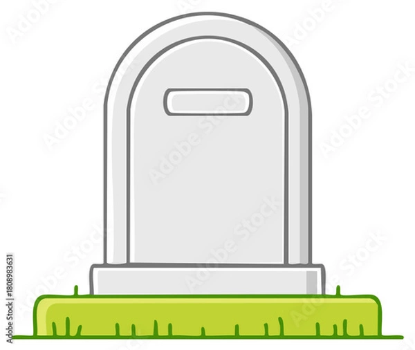 Fototapeta Gravestone on green grass lawn. Cartoon illustration of cemetery monument symbol