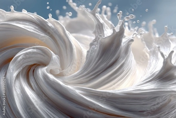 Obraz Dynamic Milk Splash A Symphony of White Liquid Sculpture Against Soft Blue A Captivating Display of Motion