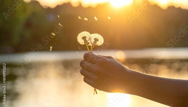 Fototapeta たんぽぽ 3 本を持つ子供の手