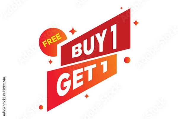 Fototapeta Buy 1 get 1 free ribbon banner, special offer discount tag vector for retail sale promotion