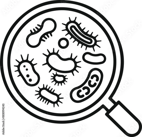 Obraz Magnifying glass examining diverse bacteria germs microbes and pathogens