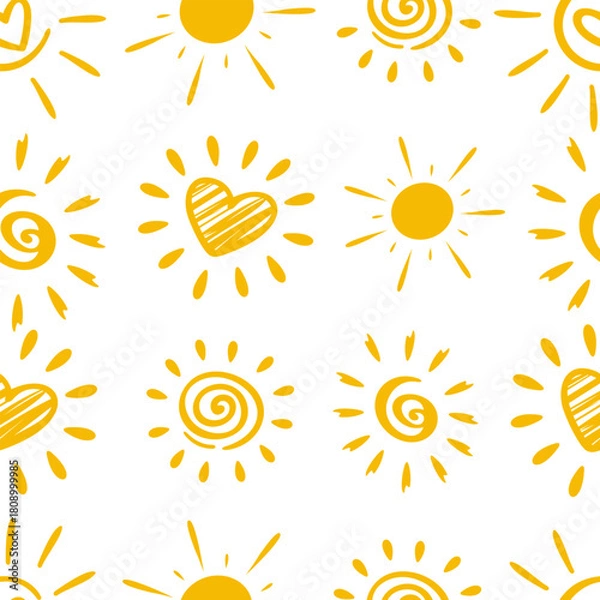 Fototapeta Hand-Drawn Yellow Sun Pattern Illustration