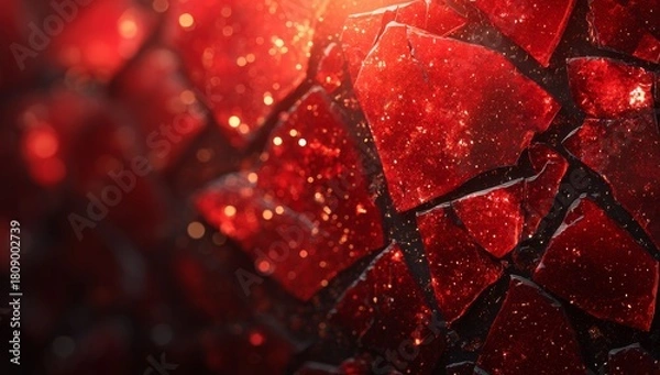 Obraz A Sea of Ruby Shards Dazzling Reflections on Broken Glass Surface Creates an Ethereal Dreamlike Quality
