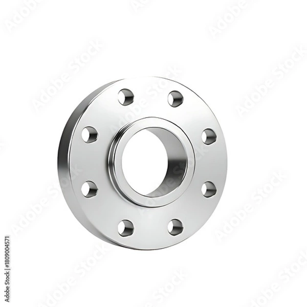 Fototapeta Polished metallic flange with bolt holes isolated on white background