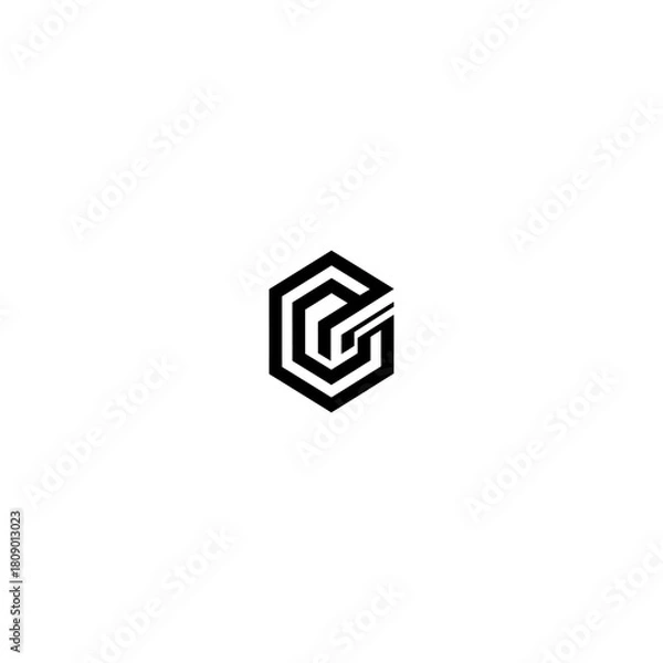 Obraz Geometric black and white logo design on white background with copy space