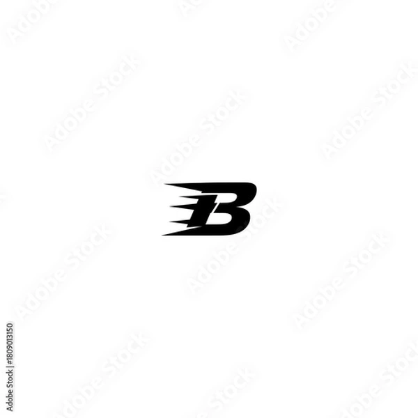 Obraz Dynamic black letter b graphic with speed lines on clean white background