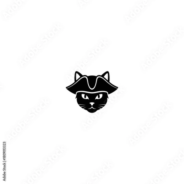 Obraz Black cat wearing pirate hat vector illustration on white background