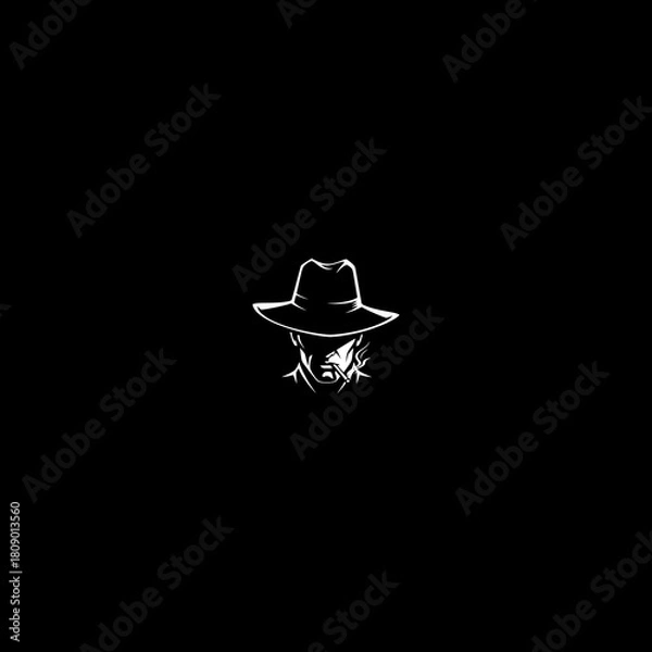 Obraz Silhouette of a man wearing a fedora hat minimalist design dark background