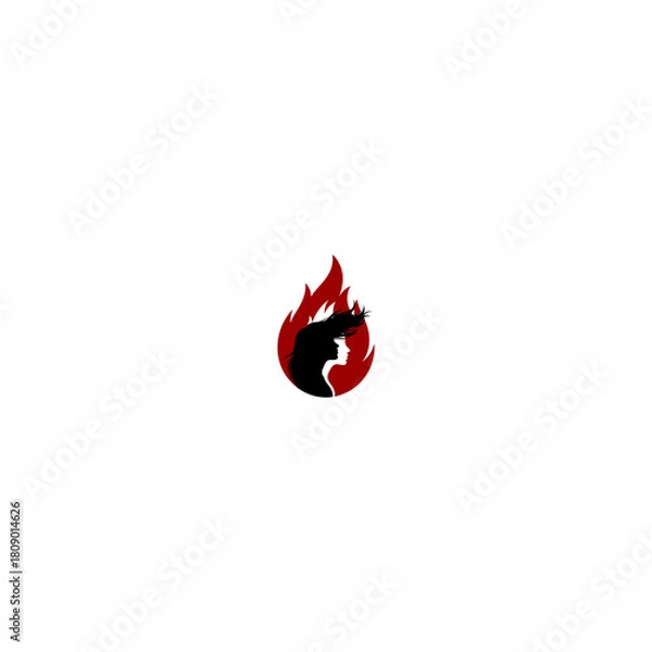 Obraz Silhouette profile with crown inside flame on white background graphic