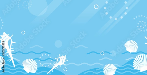 Fototapeta Vector Seamless Summer Background Illustration With Shellfish Under The Sea. Horizontally Repeatable. 