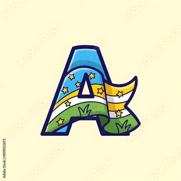 Fototapeta Letter A with a colorful flag design illustration.