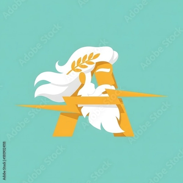 Fototapeta Letter A Zeus Logo Design with Lightning Bolt and Laurel Wreath.