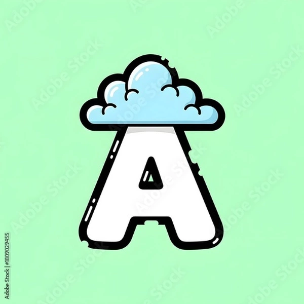 Fototapeta Letter A with Cloud Illustration for Educational Purposes.