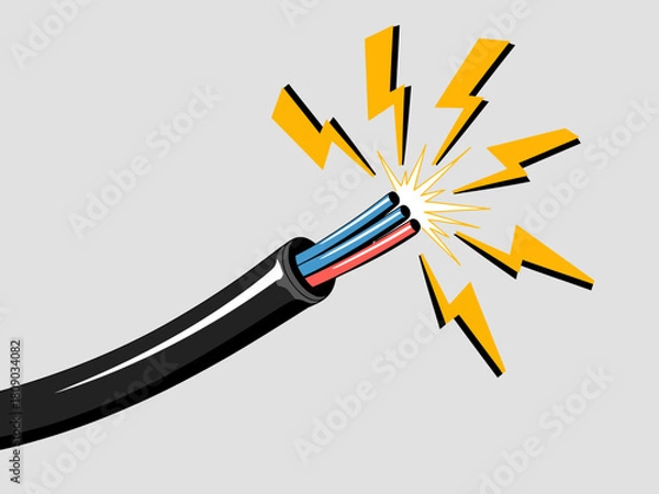 Fototapeta This impactful image depicts an electric cable bursting with sparks, symbolizing energy, innovation, and creativity, capturing attention with bold colors and dynamic visual elements.