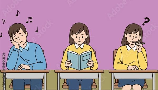 Fototapeta Stressed students struggle with learning vector illustration