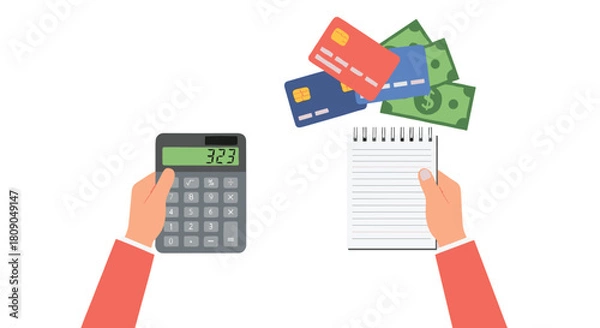 Fototapeta Hands Calculating Budget on Calculator with Credit Cards