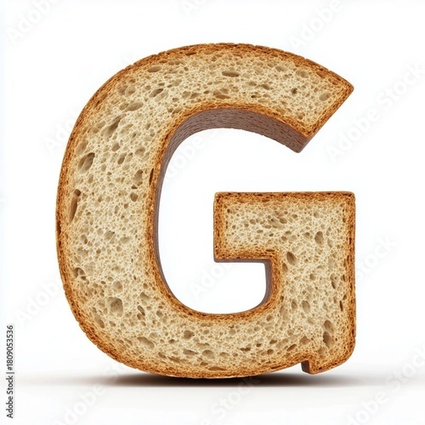 Obraz Loaf bread with dry edges in the shape of the letter G for children's food, isolated white