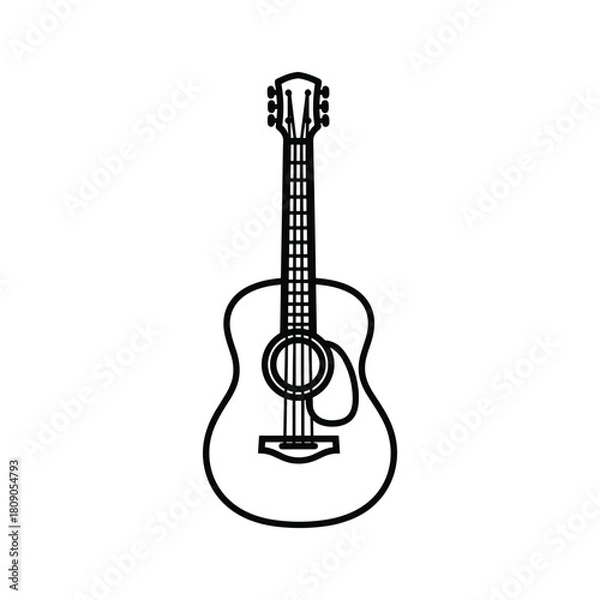 Fototapeta Acoustic guitar isolated on in line art style drawing
