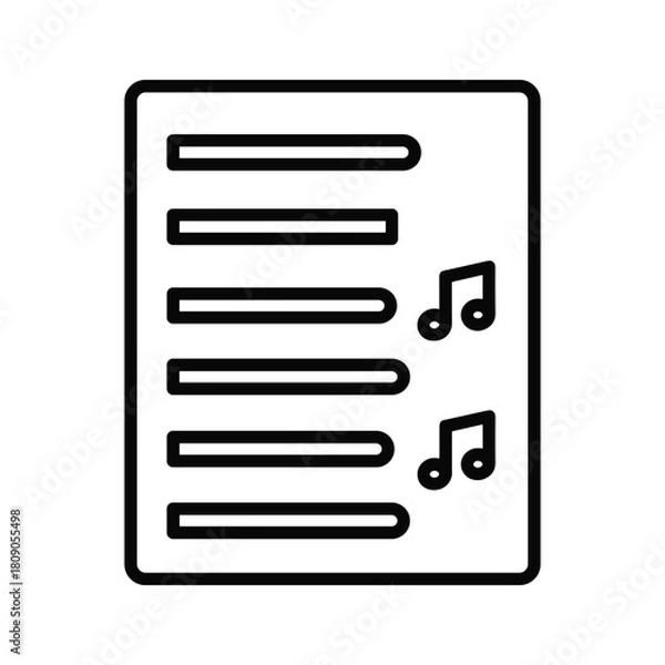 Fototapeta Music sheet with notes isolated on in line art style