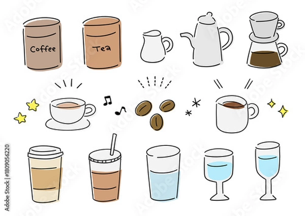 Fototapeta シンプルなカフェイラストのセット