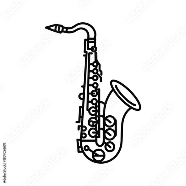 Fototapeta Saxophone line art isolated on, a popular jazz instrument