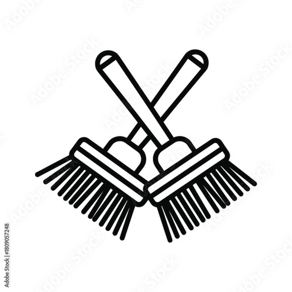 Fototapeta Two crossed broom icons isolated on for cleaning concepts