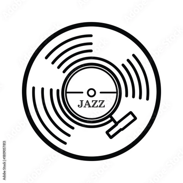 Fototapeta Jazz vinyl record line art isolated on, a musical medium
