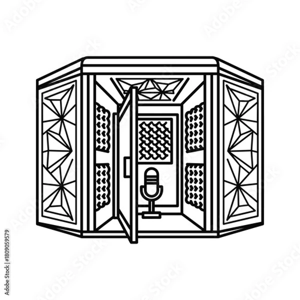 Fototapeta Line art illustration of a soundproof booth isolated on